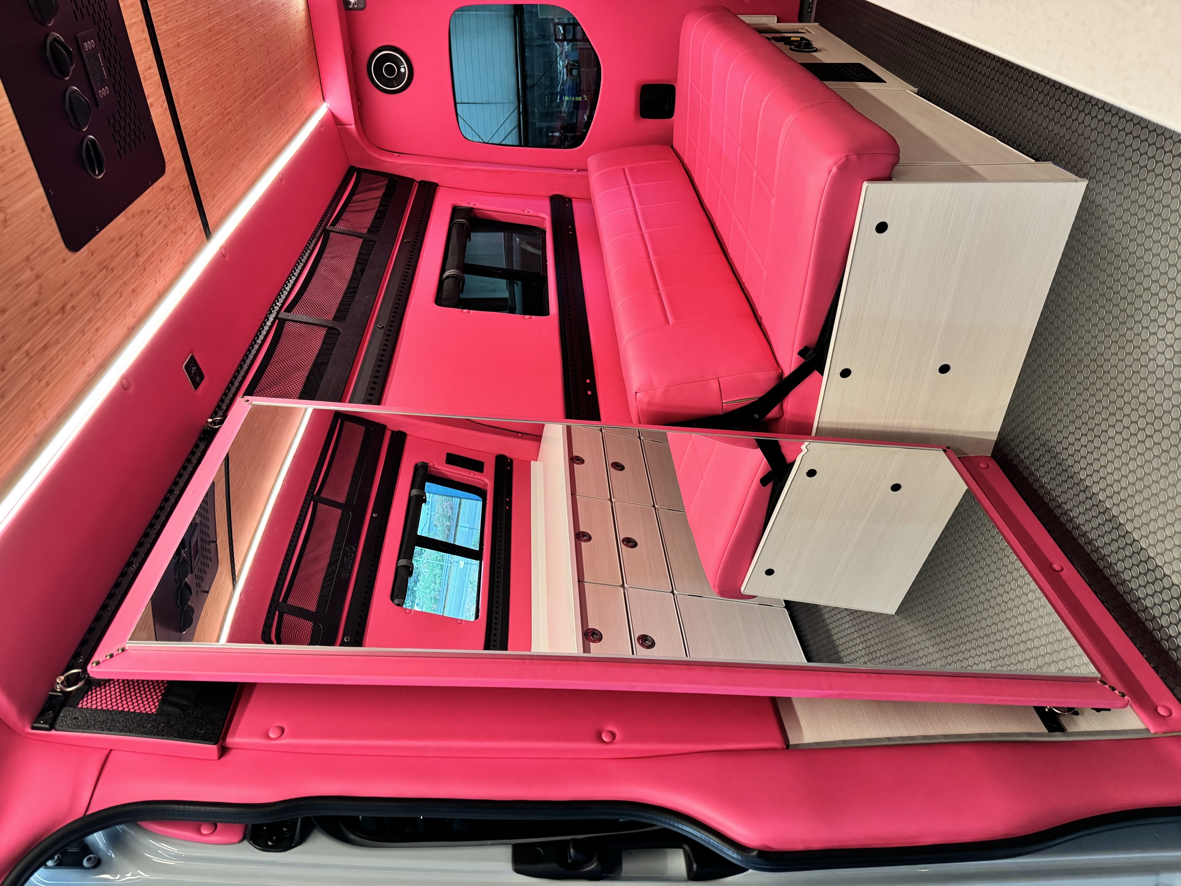 Bright pink Dream Van interior prepared for a private party Bright pink Dream Van interior prepared for a private party